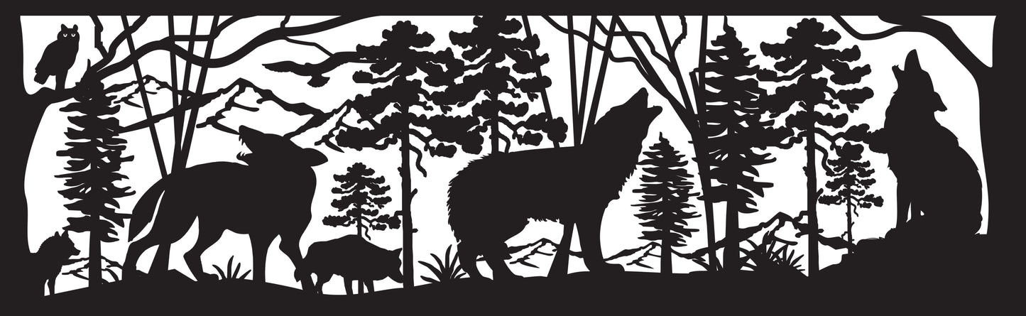 WOLF-0007 Wolf Pack & Owl 30"H x 96"W